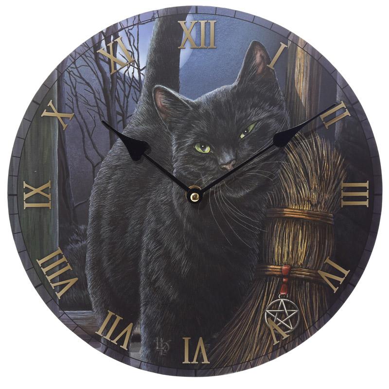 Black Cat with Broomstick Clock